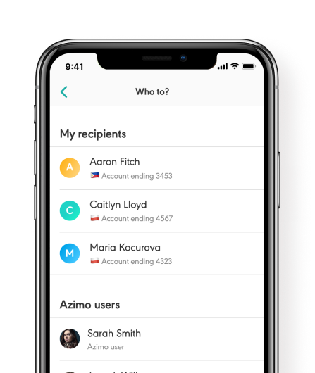 Azimo iOS/Apple app on an iPhone screen