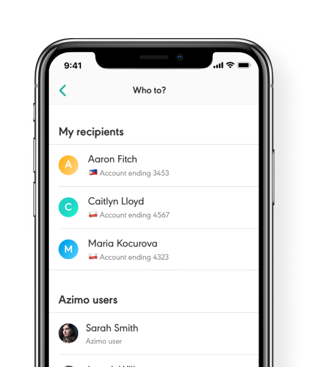 Azimo iOS/Apple app on an iPhone screen